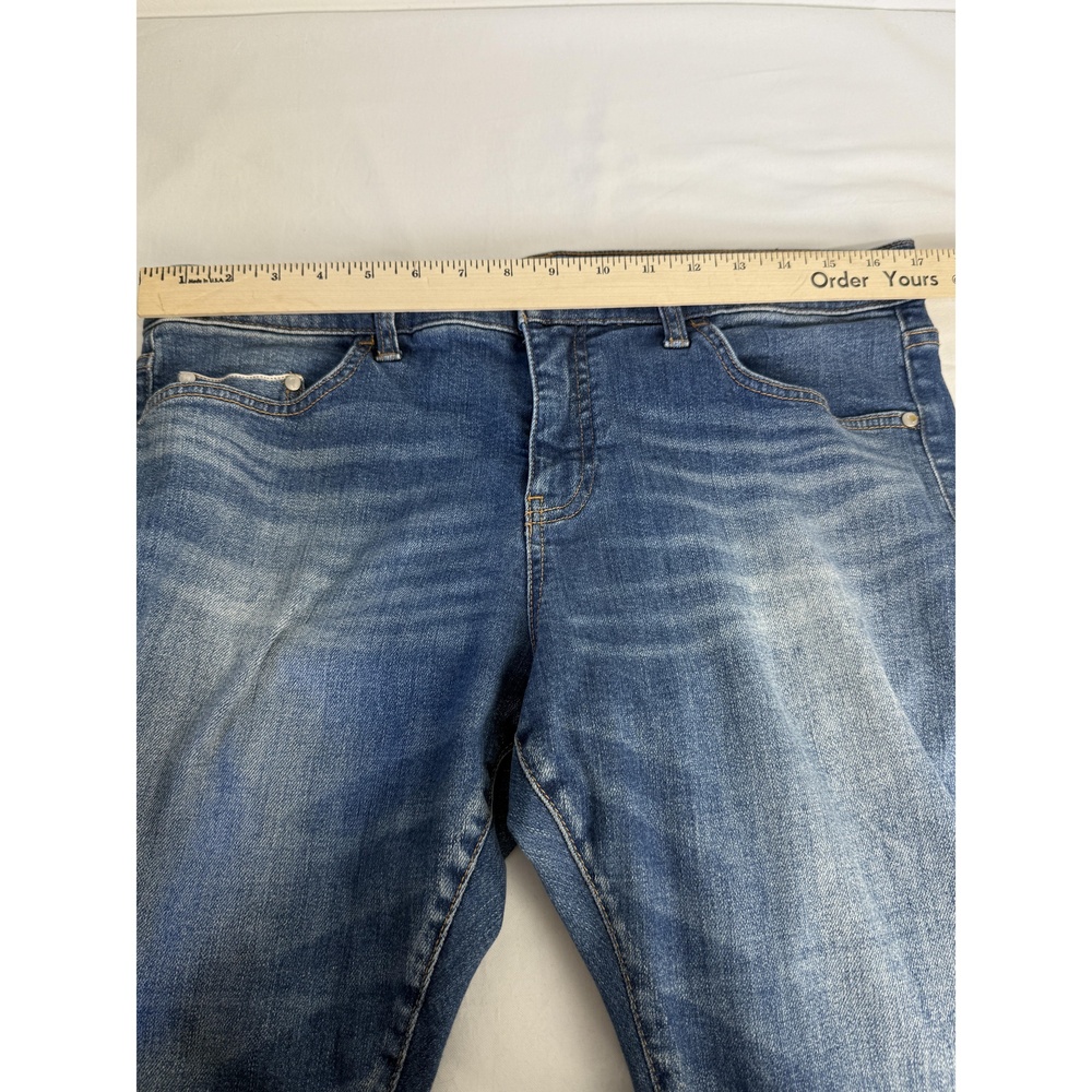 Anthropologie Pilcro Womens Blue Patched Whiskering Denim Parallel Jeans 32 - Picture 7 of 11